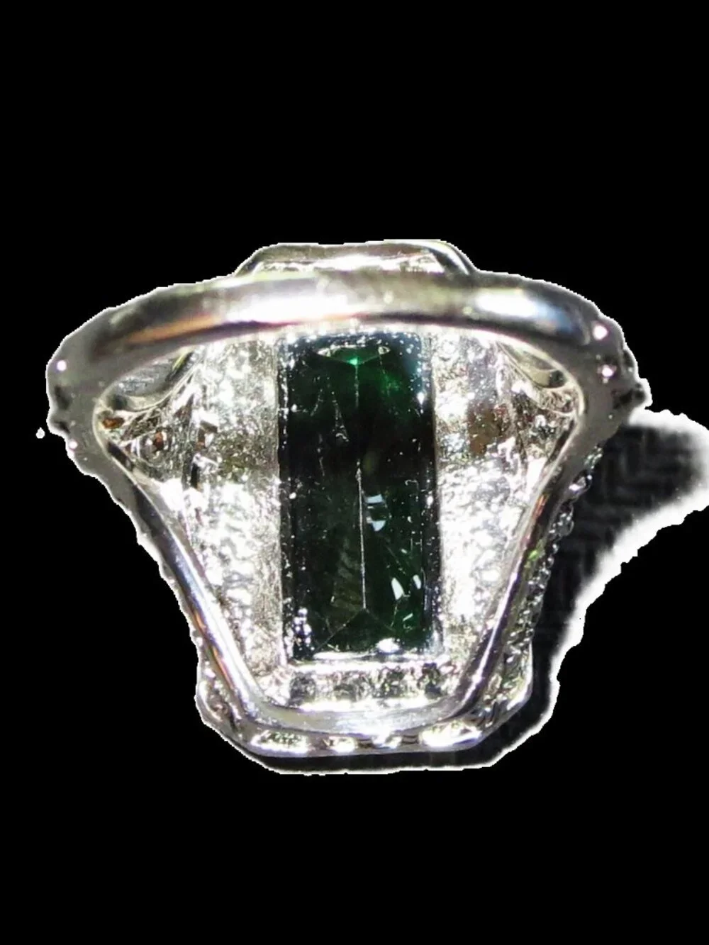 925 Sterling Silver Green Stone Halo Statement Ring Size 8
